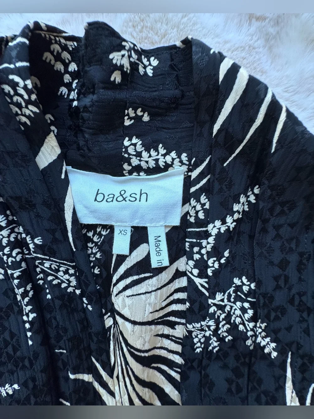 ba&sh Eleanor Robe Black and Cream Floral Button Midi Dress